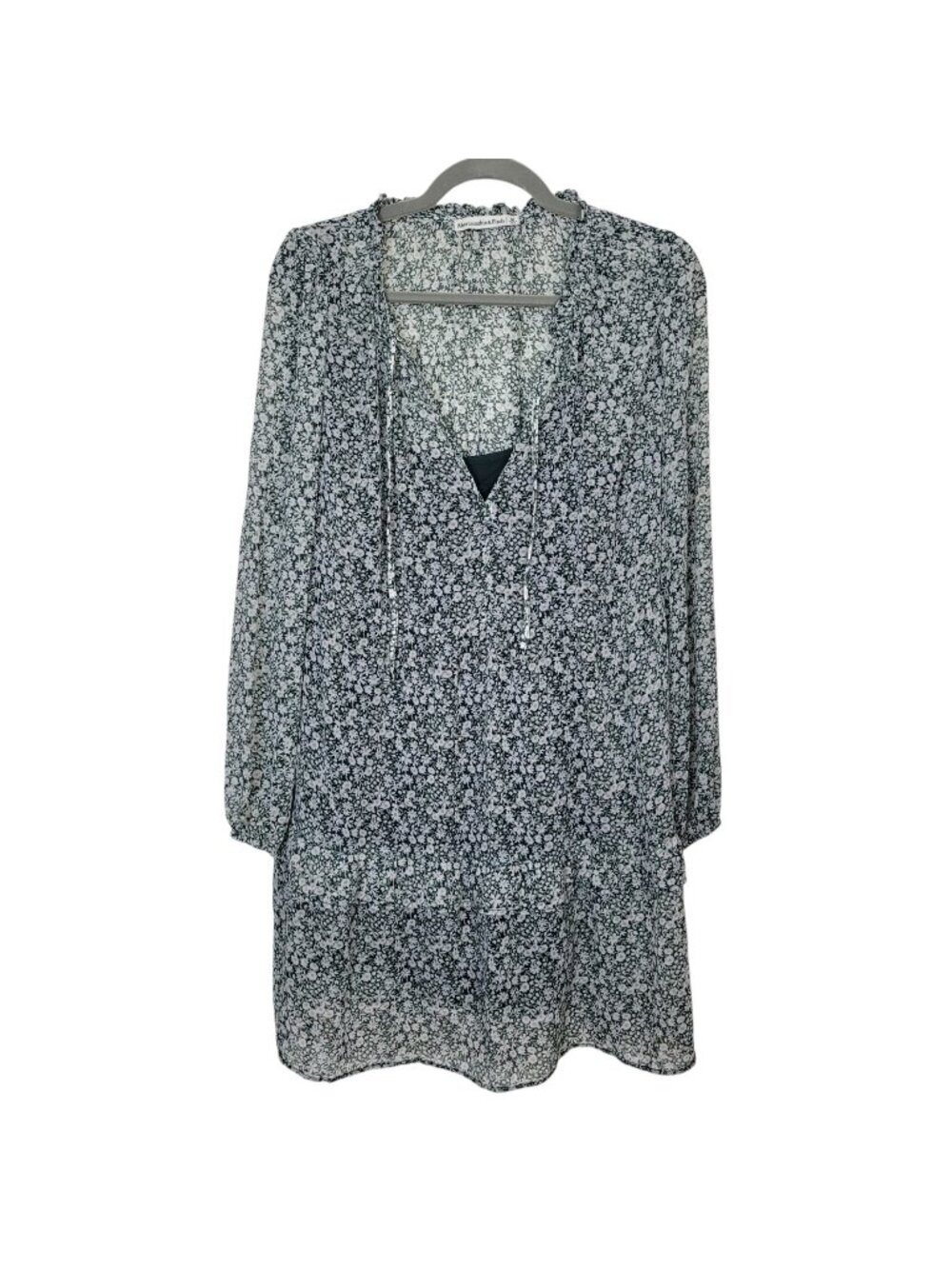 Abercrombie & Fitch Green & White Floral Sheer Layered Long Sleeve Mini Dress M